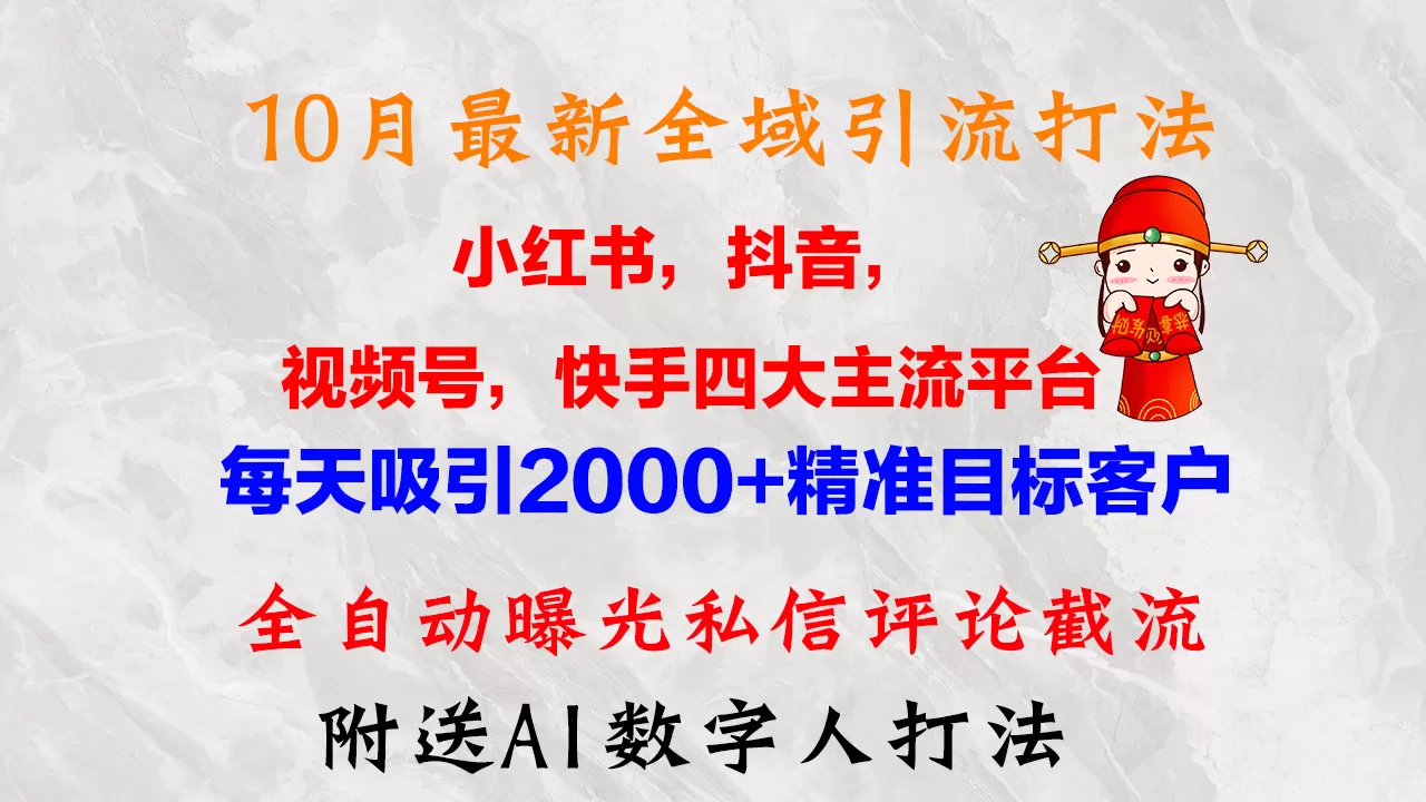 10月最新小红书，抖音，视频号，快手四大平台全域引流，，每天吸引2000… - 淘客掘金网-淘客掘金网