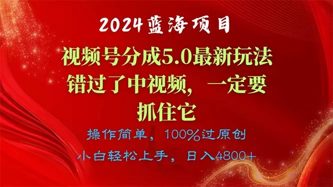 2024蓝海项目，视频号分成计划5.0最新玩法，错过了中视频，一定要抓住… - 淘客掘金网-淘客掘金网