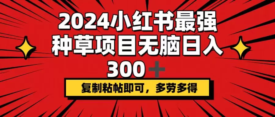 2024小红书最强种草项目，无脑日入300+，复制粘帖即可，多劳多得 - 淘客掘金网-淘客掘金网