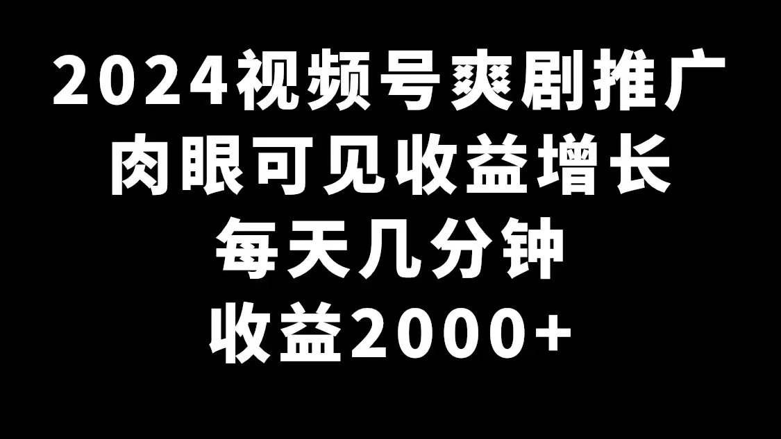 2024视频号爽剧推广，肉眼可见的收益增长，每天几分钟收益2000+ - 淘客掘金网-淘客掘金网