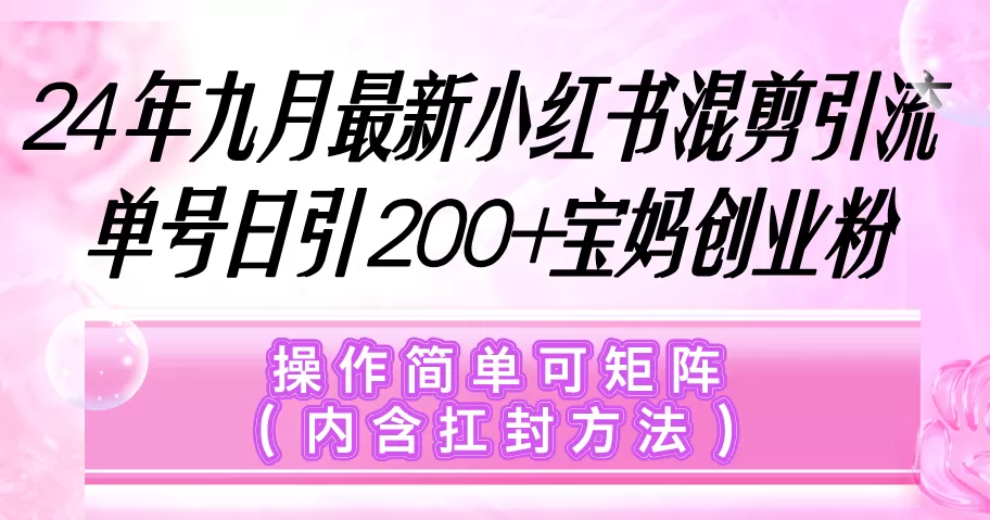 小红书混剪引流，单号日引200+宝妈创业粉，操作简单可矩阵（内含扛封… - 淘客掘金网-淘客掘金网