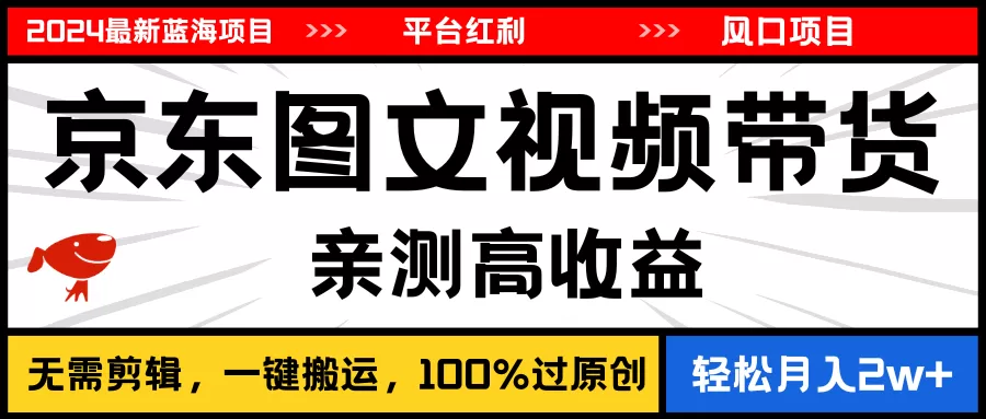 2024最新蓝海项目，逛逛京东图文视频带货，无需剪辑，月入20000+ - 淘客掘金网-淘客掘金网