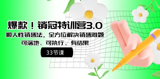 爆款！销冠特训营3.0之顺人性销售法，全方位解决销售难题、可落地、可执… - 淘客掘金网-淘客掘金网