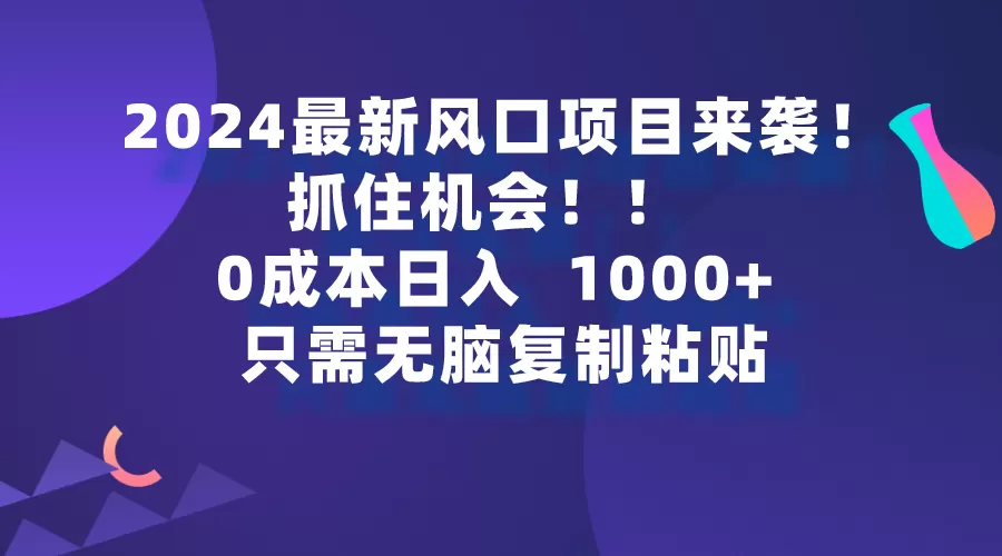 2024最新风口项目来袭，抓住机会，0成本一部手机日入1000+，只需无脑复… - 淘客掘金网-淘客掘金网