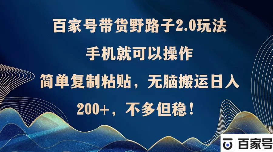 百家号带货野路子2.0玩法，手机就可以操作，简单复制粘贴，无脑搬运日… - 淘客掘金网-淘客掘金网