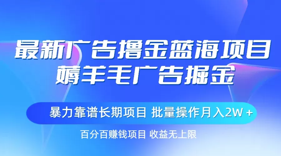 最新广告撸金蓝海项目，薅羊毛广告掘金 长期项目 批量操作月入2W＋ - 淘客掘金网-淘客掘金网