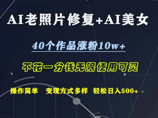 AI老照片修复+AI美女玩发 40个作品涨粉10w+ 不花一分钱使用可灵 操… - 淘客掘金网-淘客掘金网