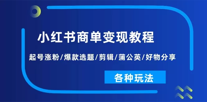 小红书商单变现教程：起号涨粉/爆款选题/剪辑/蒲公英/好物分享/各种玩法 - 淘客掘金网-淘客掘金网