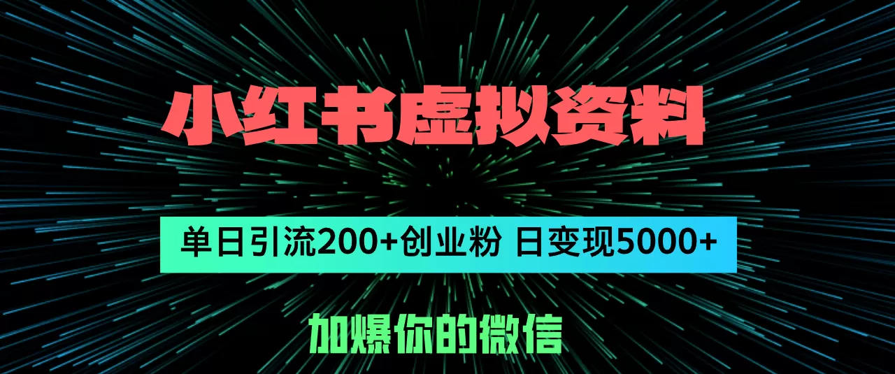 小红书虚拟资料日引流200+创业粉，单日变现5000+ - 淘客掘金网-淘客掘金网