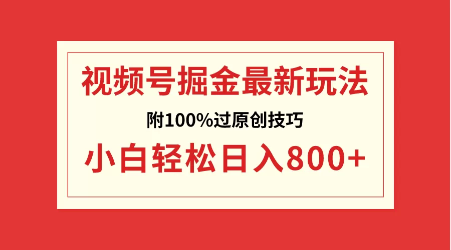 视频号掘金，小白轻松日入800+（附100%过原创技巧） - 淘客掘金网-淘客掘金网