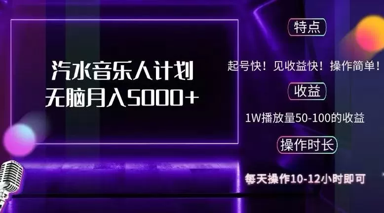 抖音汽水音乐人计划无脑月入5000+ - 淘客掘金网-淘客掘金网