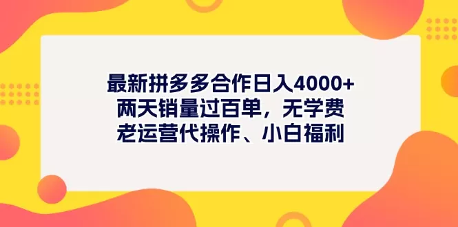 最新拼多多项目日入4000+两天销量过百单，无学费、老运营代操作、小白福利 - 淘客掘金网-淘客掘金网