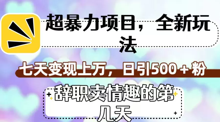 （7569期）超暴利项目，全新玩法（辞职卖情趣的第几天），七天变现上万，日引500+粉 - 淘客掘金网-淘客掘金网