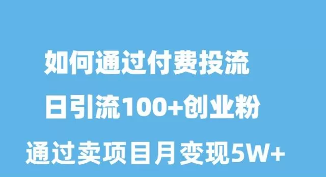 如何通过付费投流日引流100+创业粉月变现5W+ - 淘客掘金网-淘客掘金网