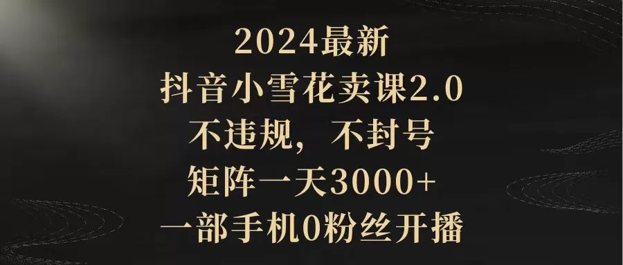 2024最新抖音小雪花卖课2.0 不违规 不封号 矩阵一天3000+一部手机0粉丝开播 - 淘客掘金网-淘客掘金网