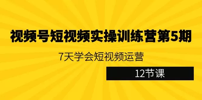 视频号短视频实操训练营第5期：7天学会短视频运营（12节课） - 淘客掘金网-淘客掘金网