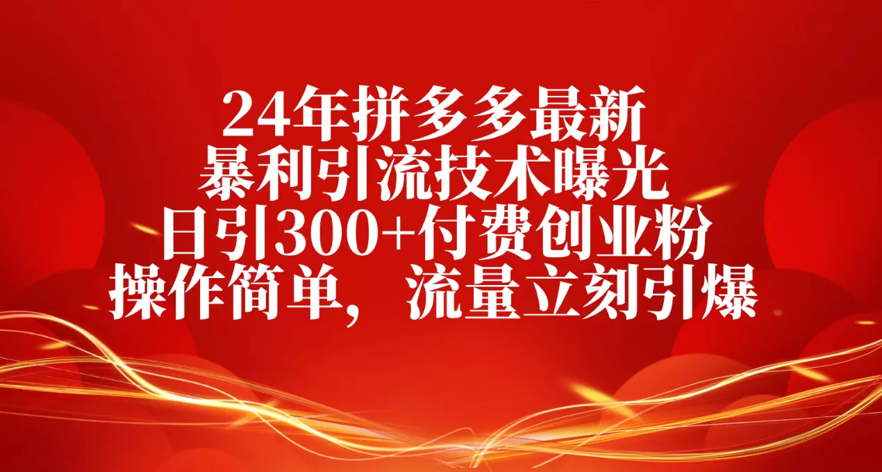 24年拼多多最新暴利引流技术曝光，日引300+付费创业粉，操作简单，流量… - 淘客掘金网-淘客掘金网