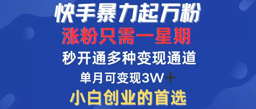 快手暴力起万粉，涨粉只需一星期，多种变现模式，直接秒开万合，小白创… - 淘客掘金网-淘客掘金网