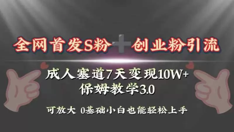 全网首发s粉加创业粉引流变现，成人用品赛道7天变现10w+保姆教学3.0 - 淘客掘金网-淘客掘金网