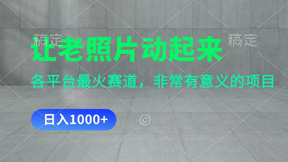 让老照片动起来，一天变现1000+，各平台最火赛道，看完就会 - 淘客掘金网-淘客掘金网