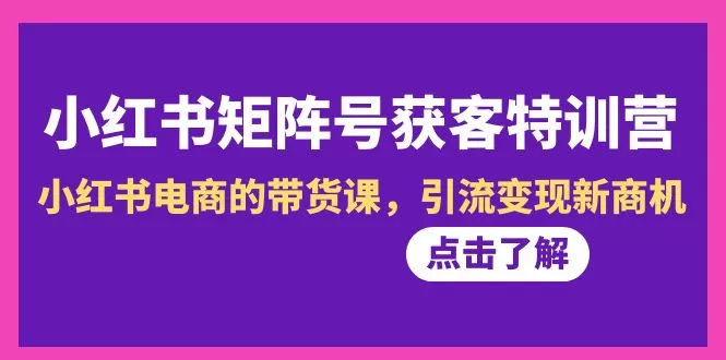 小红书-矩阵号获客特训营-第10期，小红书电商的带货课，引流变现新商机 - 淘客掘金网-淘客掘金网