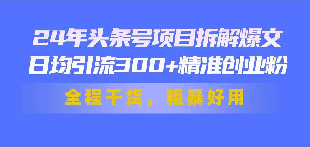 24年头条号项目拆解爆文，日均引流300+精准创业粉，全程干货，粗暴好用 - 淘客掘金网-淘客掘金网