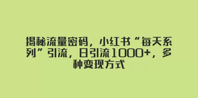 揭秘流量密码，小红书“每天系列”引流，日引流1000+，多种变现方式 - 淘客掘金网-淘客掘金网