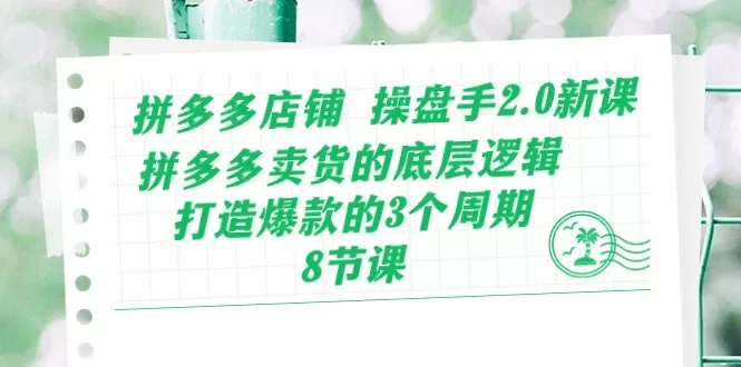 拼多多店铺 操盘手2.0新课，拼多多卖货的底层逻辑，打造爆款的3个周期-8节 - 淘客掘金网-淘客掘金网