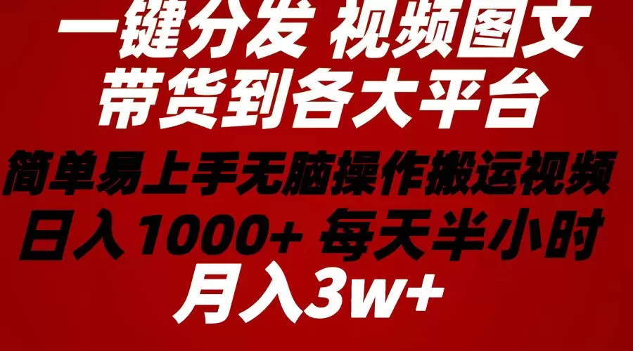 2024年 一键分发带货图文视频 简单易上手 无脑赚收益 每天半小时日入1… - 淘客掘金网-淘客掘金网