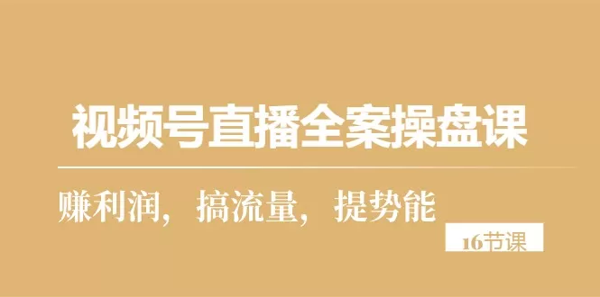 视频号直播全案操盘课，赚利润，搞流量，提势能（16节课） - 淘客掘金网-淘客掘金网