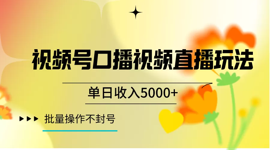 视频号口播视频直播玩法单日收入5000+，一种可以单号持续操作的玩法 - 淘客掘金网-淘客掘金网