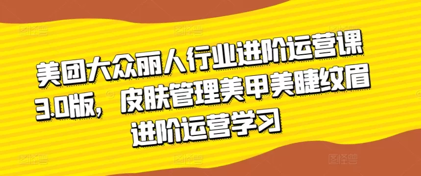 美团大众丽人行业进阶运营课3.0版，皮肤管理美甲美睫纹眉进阶运营学习 - 淘客掘金网-淘客掘金网