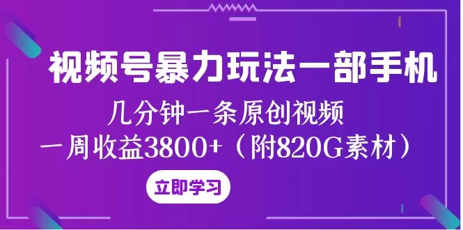 视频号暴力玩法一部手机 几分钟一条原创视频 一周收益3800+（附820G素材） - 淘客掘金网-淘客掘金网