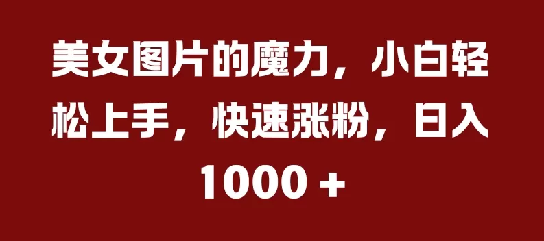 美女图片的魔力，小白轻松上手，快速涨粉，日入几张 - 淘客掘金网-淘客掘金网