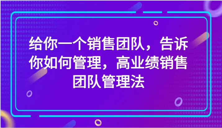 给你一个销售团队，告诉你如何管理，高业绩销售团队管理法（89节课） - 淘客掘金网-淘客掘金网