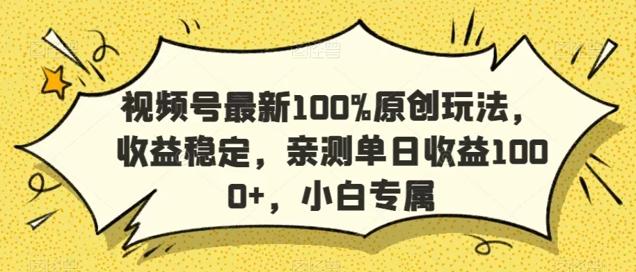 视频号最新100%原创玩法，收益稳定，亲测单日收益1000+，小白专属 - 淘客掘金网-淘客掘金网