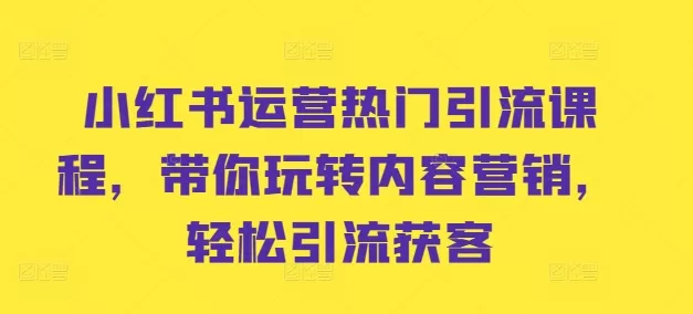 小红书运营热门引流课程，带你玩转内容营销，轻松引流获客 - 淘客掘金网-淘客掘金网