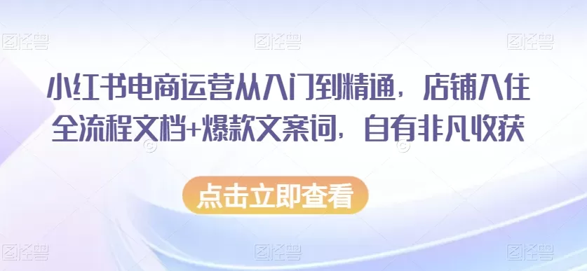 小红书电商运营从入门到精通，店铺入住全流程文档+爆款文案词，自有非凡收获 - 淘客掘金网-淘客掘金网