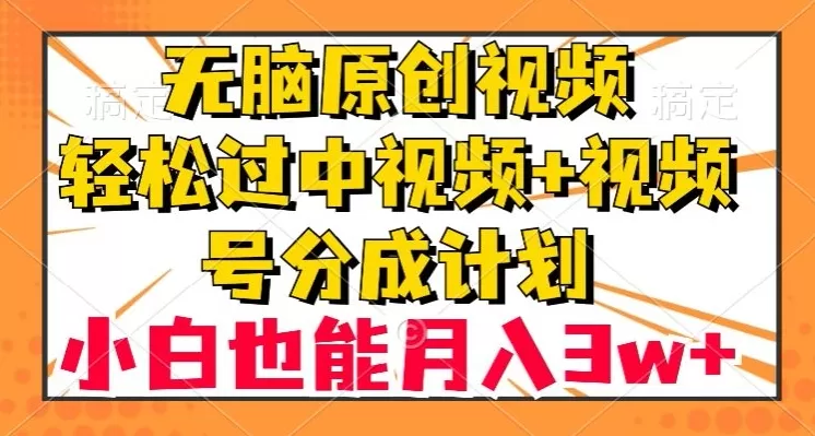 无脑原创视频，轻松过中视频+视频号分成计划，小白也能月入3w+【揭秘】 - 淘客掘金网-淘客掘金网