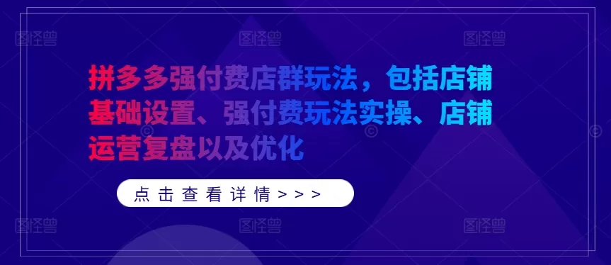 拼多多强付费店群玩法，包括店铺基础设置、强付费玩法实操、店铺运营复盘以及优化 - 淘客掘金网-淘客掘金网