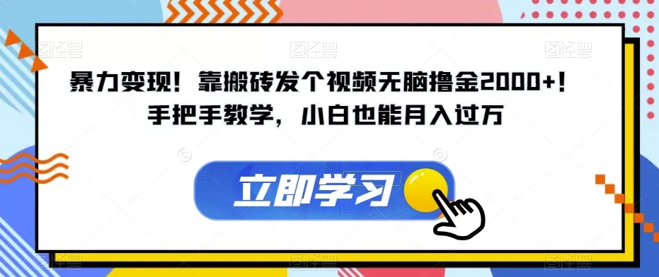 暴力变现！靠搬砖发个视频无脑撸金2000+！手把手教学，小白也能月入过万【揭秘】 - 淘客掘金网-淘客掘金网