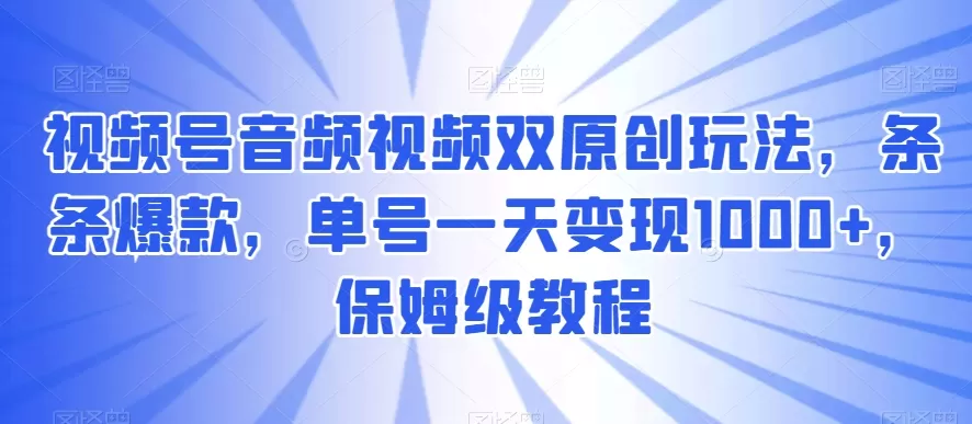 视频号音频视频双原创玩法，条条爆款，单号一天变现1000+，保姆级教程【揭秘】 - 淘客掘金网-淘客掘金网