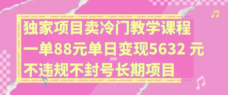 独家项目卖冷门教学课程一单88元单日变现5632元违规不封号长期项目 - 淘客掘金网-淘客掘金网