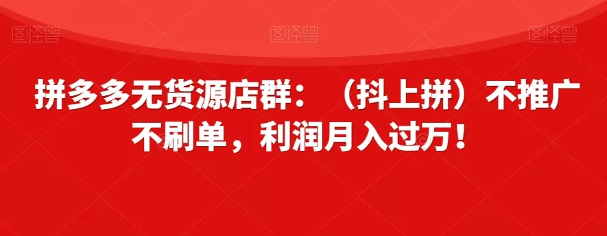 拼多多无货源店群：（抖上拼）不推广不刷单，利润月入过万！【揭秘】 - 淘客掘金网-淘客掘金网