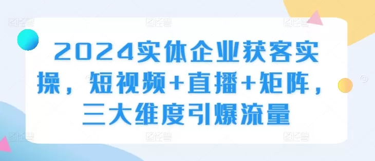 2024实体企业获客实操，短视频+直播+矩阵，三大维度引爆流量 - 淘客掘金网-淘客掘金网