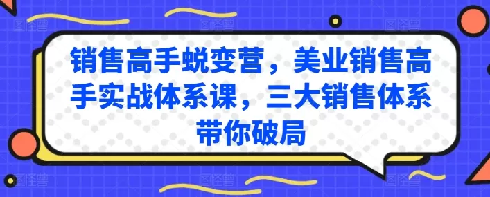 销售高手蜕变营，美业销售高手实战体系课，三大销售体系带你破局 - 淘客掘金网-淘客掘金网