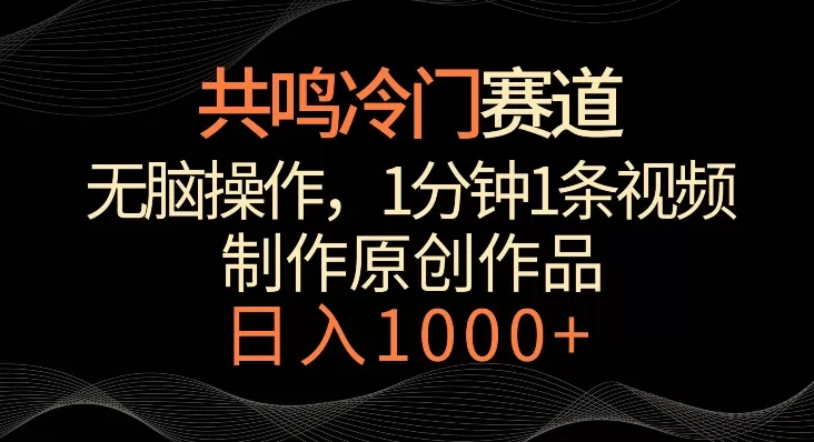 共鸣冷门赛道，无脑操作，一分钟一条视频，日入1000+ - 淘客掘金网-淘客掘金网