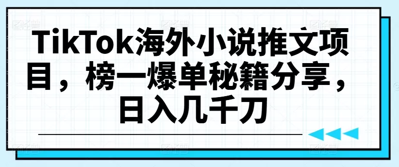 TikTok海外小说推文项目，榜一爆单秘籍分享，日入几千刀 - 淘客掘金网-淘客掘金网