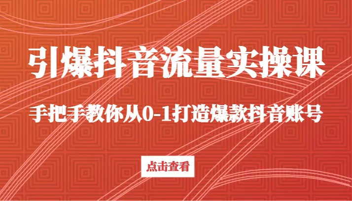 引爆抖音流量实操课，手把手教你从0-1打造爆款抖音账号（27节课） - 淘客掘金网-淘客掘金网