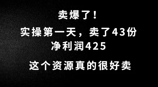 这个资源，需求很大，实操第一天卖了43份，净利润425 - 淘客掘金网-淘客掘金网